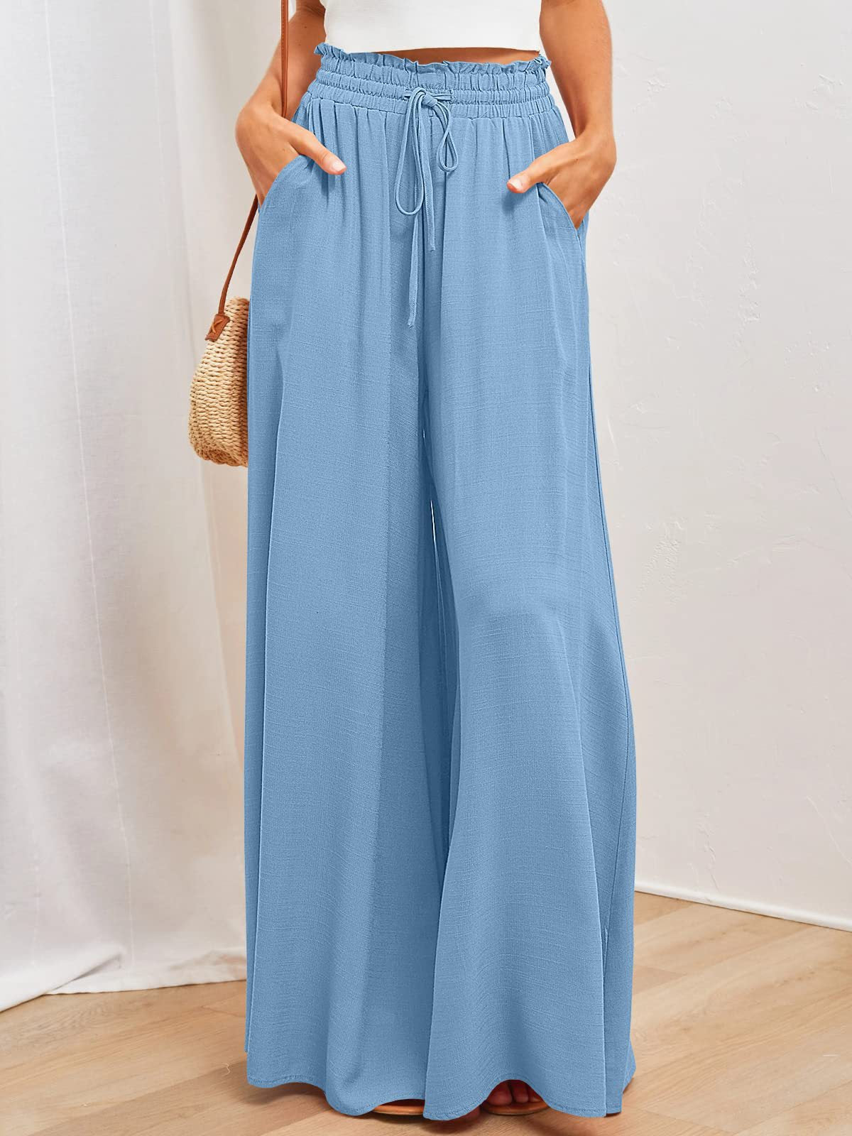 Women’s Multi-Color Elastic Waist High-Waisted Wide-Leg Long Skirt Pants