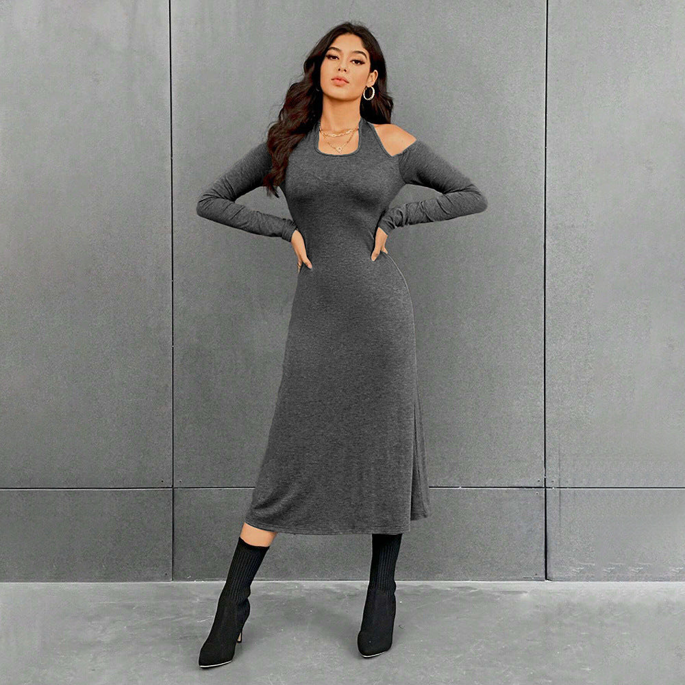 Women's Simple Halter High-Waisted Slim Fit Solid Color Dress