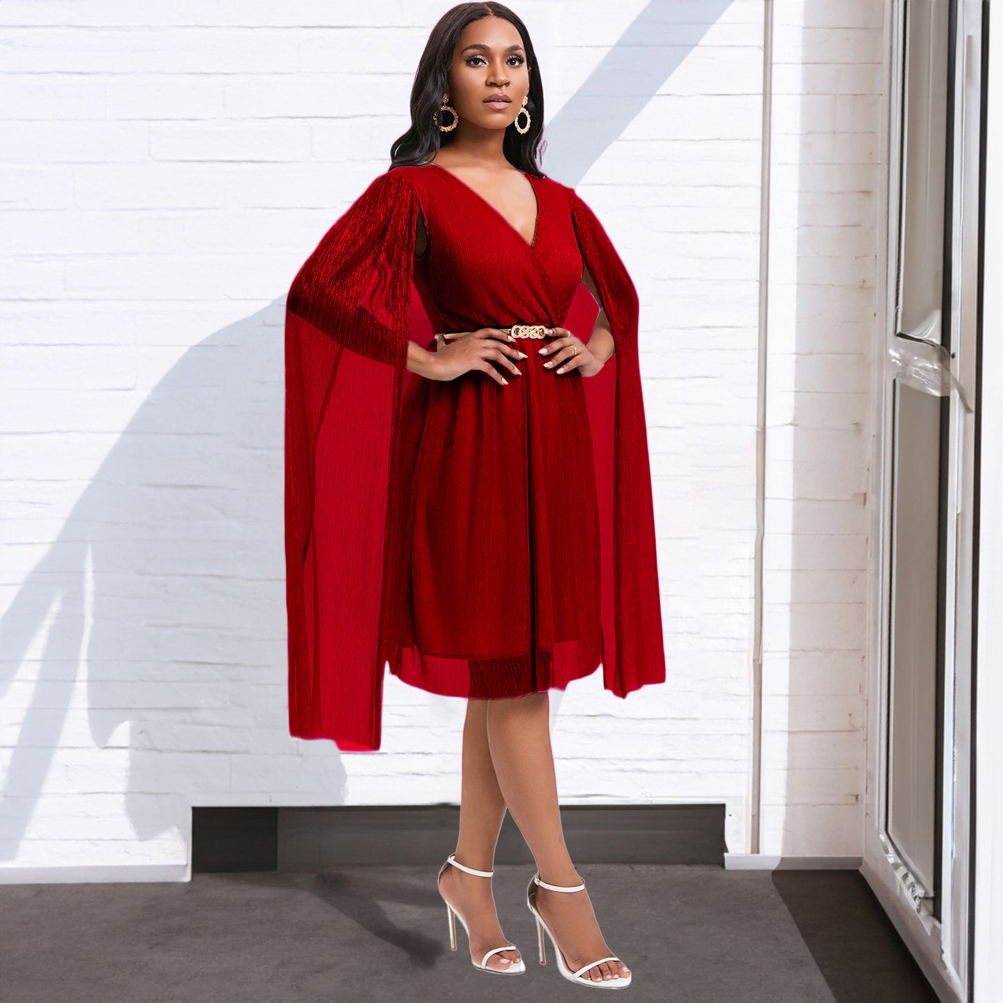Women's Elegant V-Neck Cape Dress