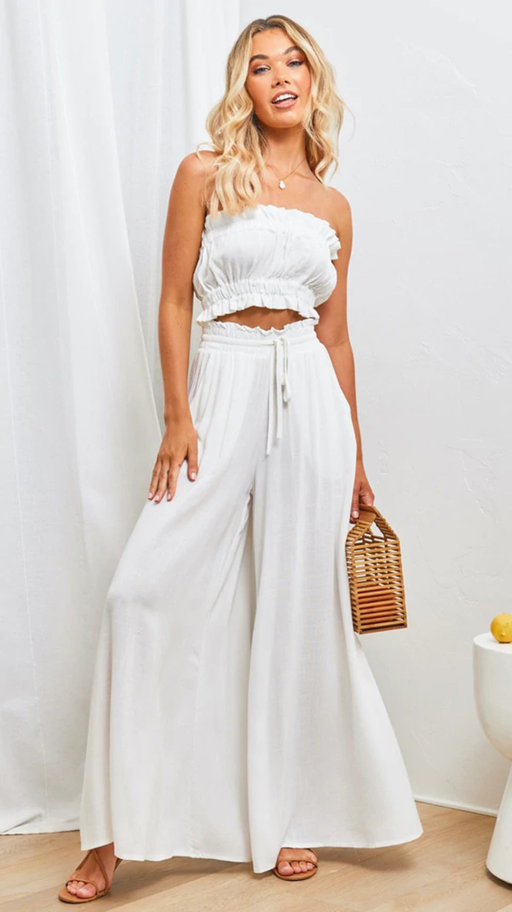 Women’s Multi-Color Elastic Waist High-Waisted Wide-Leg Long Skirt Pants