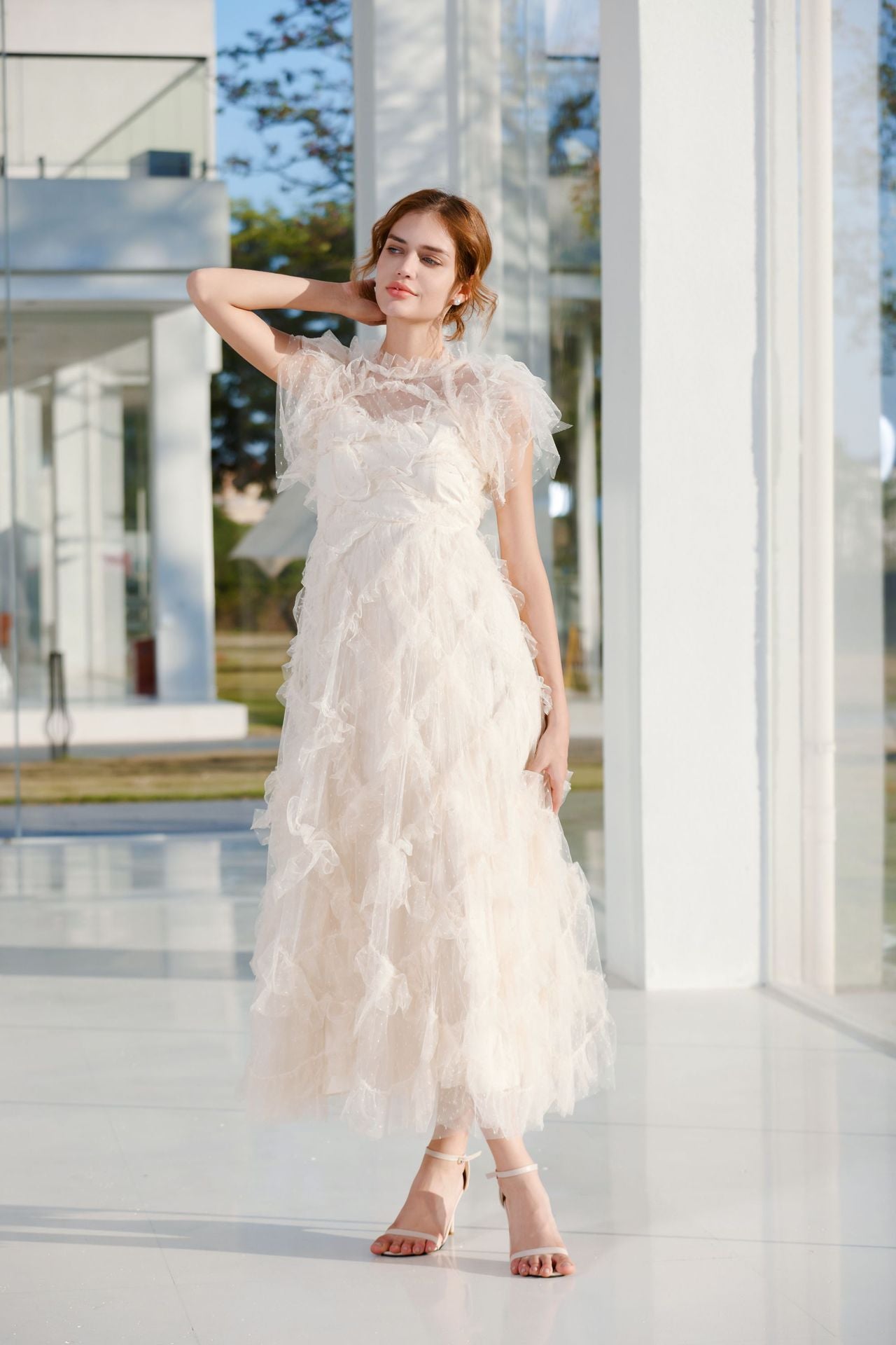 Women's Semi-High Neck Sleeveless Printed Embroidery Dress