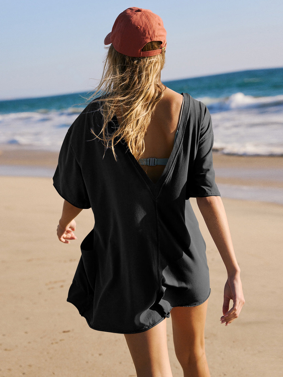 Summer New Loose Fit Casual Romper, Sexy Backless Jumpsuit