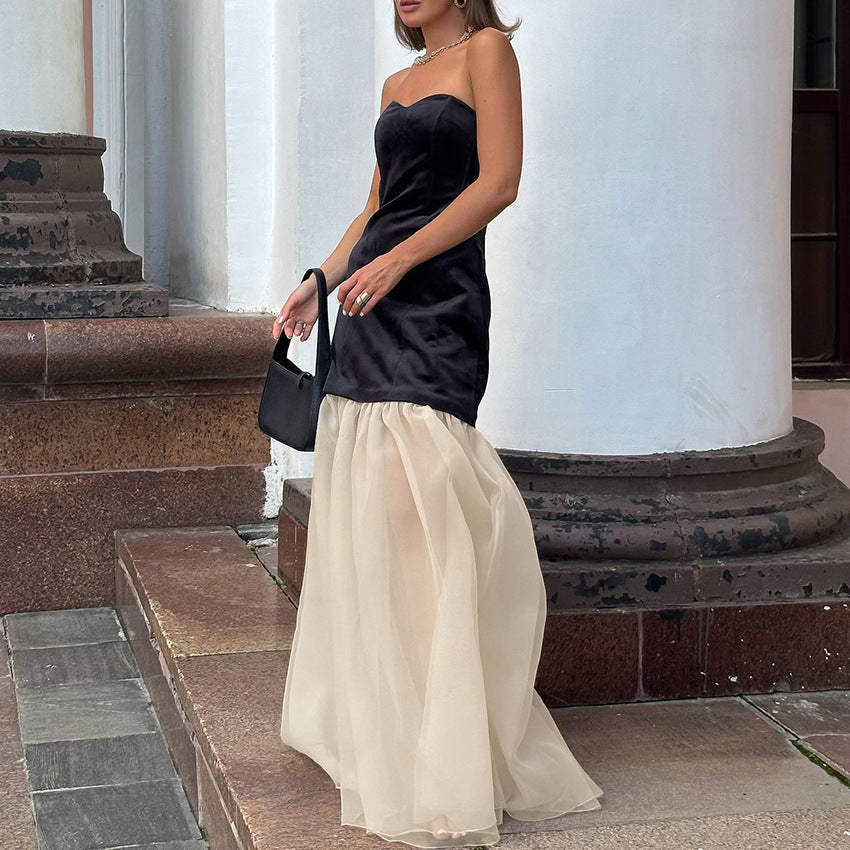 Women's Sexy Color Block Knit Strapless Dress