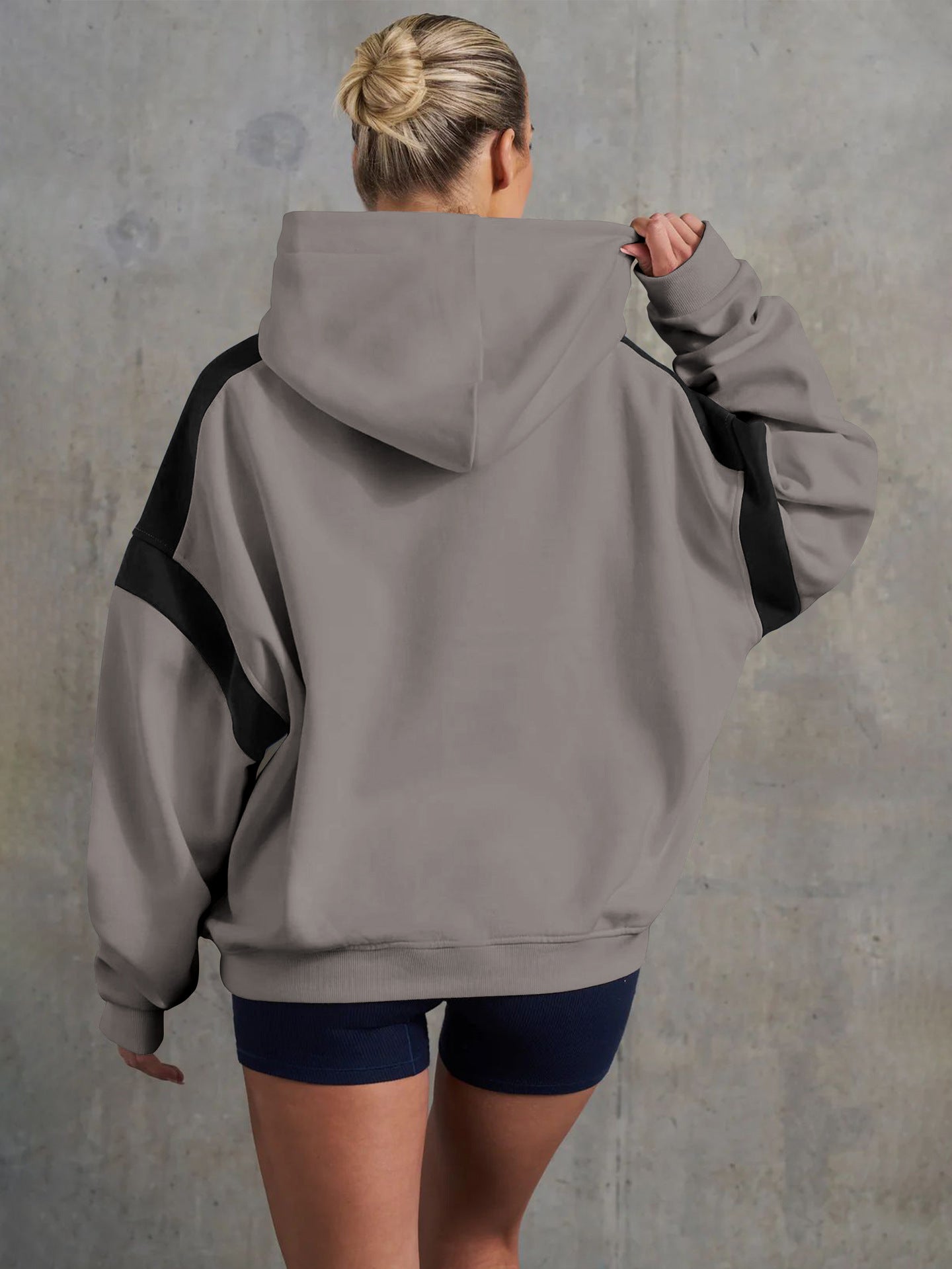 Women's Color Block Hooded Loose Fit Long Sleeve Hoodie