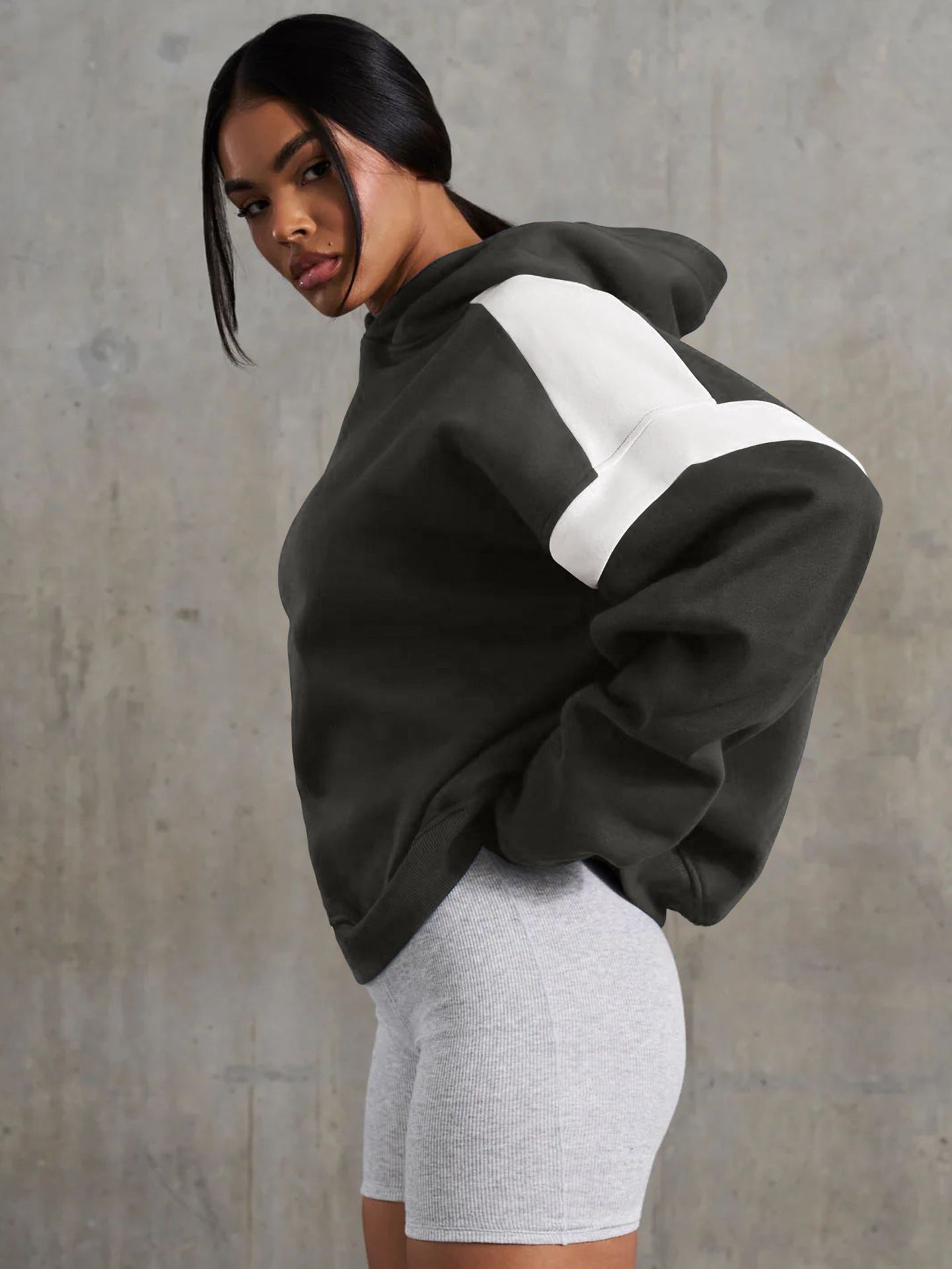 Women's Color Block Hooded Loose Fit Long Sleeve Hoodie