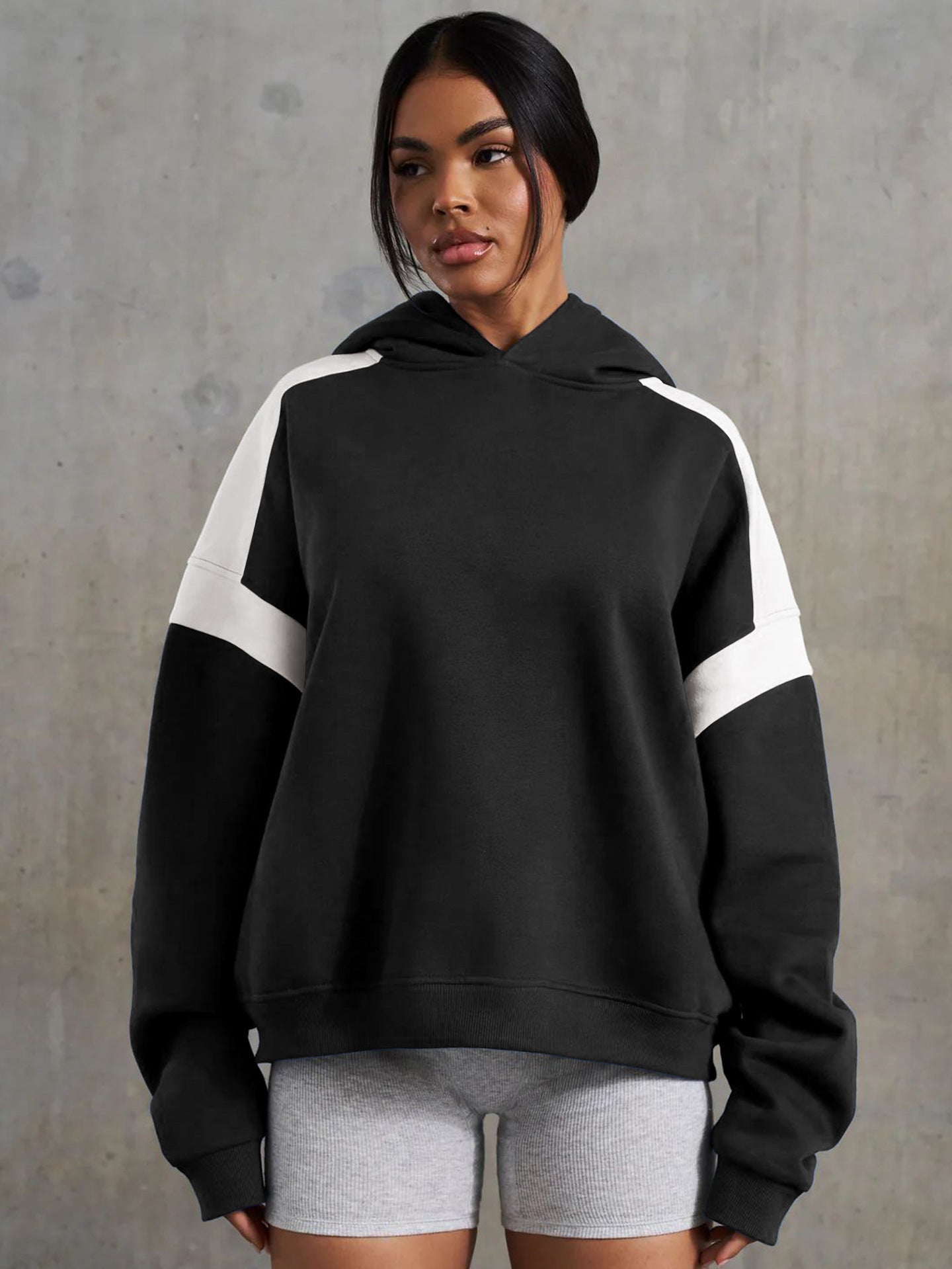 Women's Color Block Hooded Loose Fit Long Sleeve Hoodie
