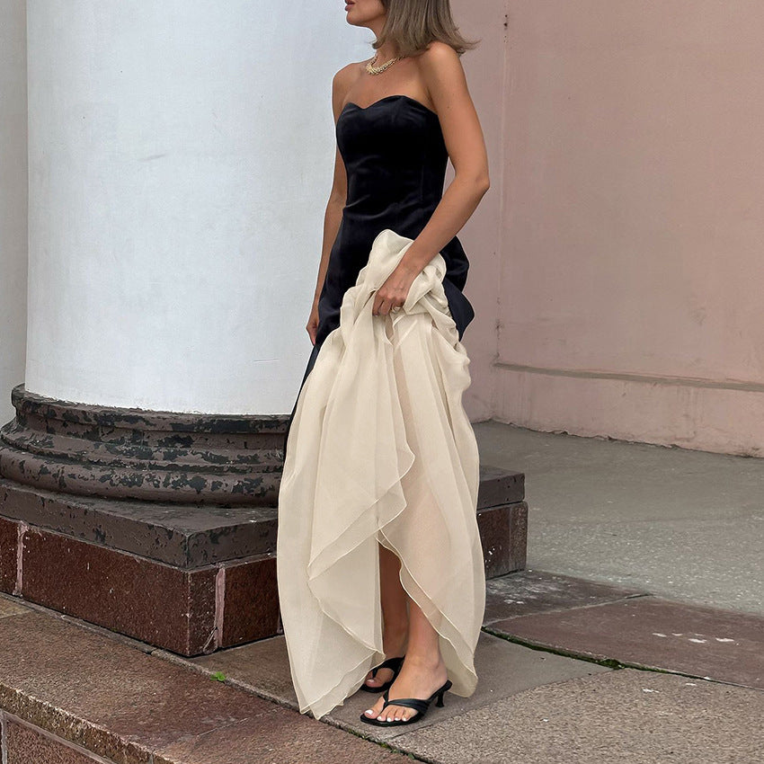 Women's Sexy Color Block Knit Strapless Dress