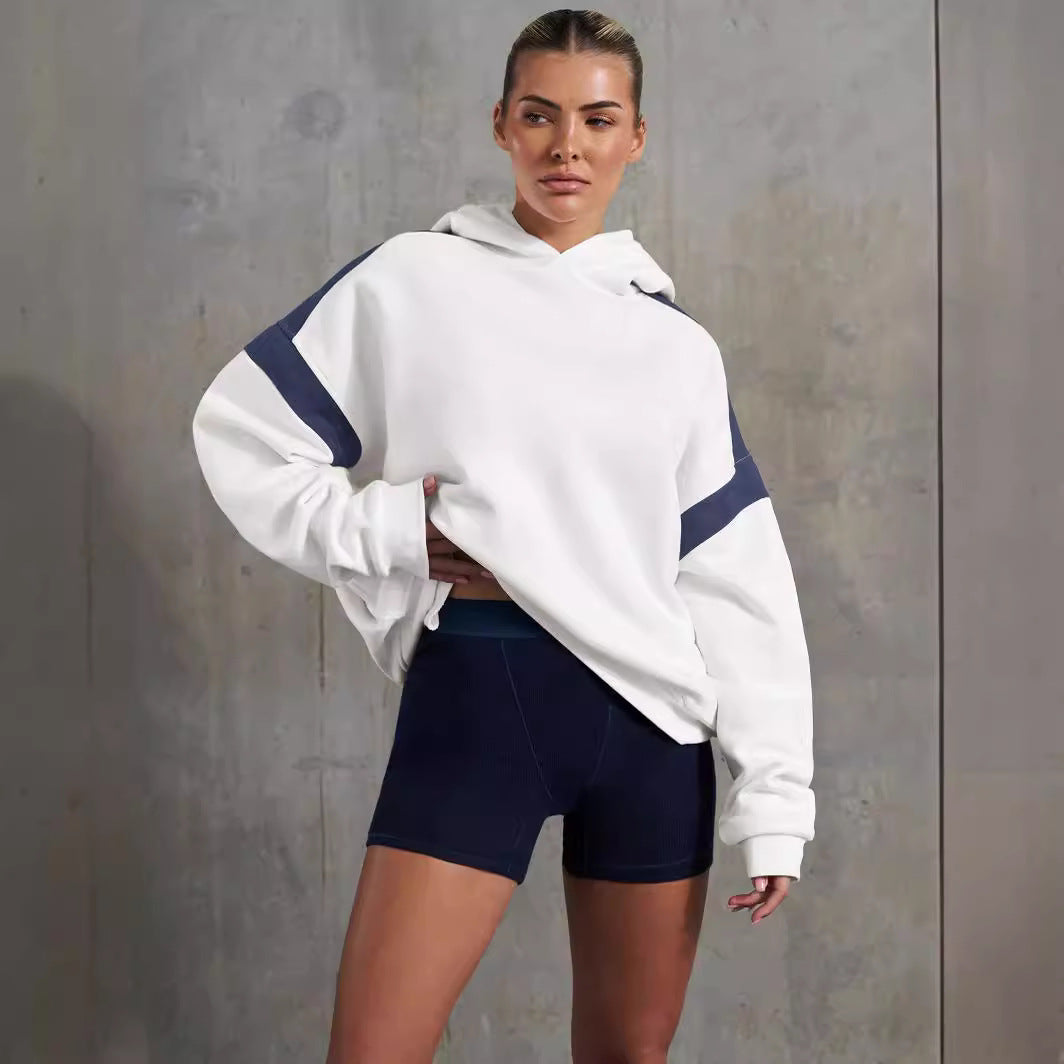 Women's Color Block Hooded Loose Fit Long Sleeve Hoodie