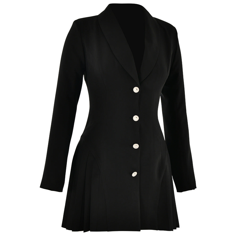 Women's New Deep V-Neck Long-Sleeve Breasted Blazer Dress Dress