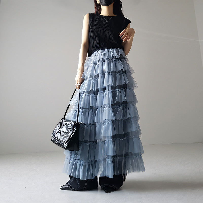 Women's Layered Elastic Waist Puff Tulle A-line Skirt, Sheer Mesh Design for All Occasions