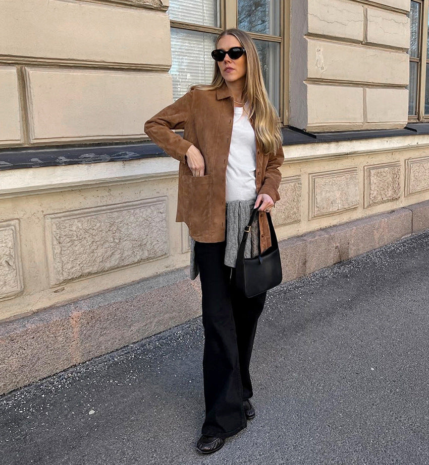 Women's British Style Suede Loose Casual Blazer Jacket