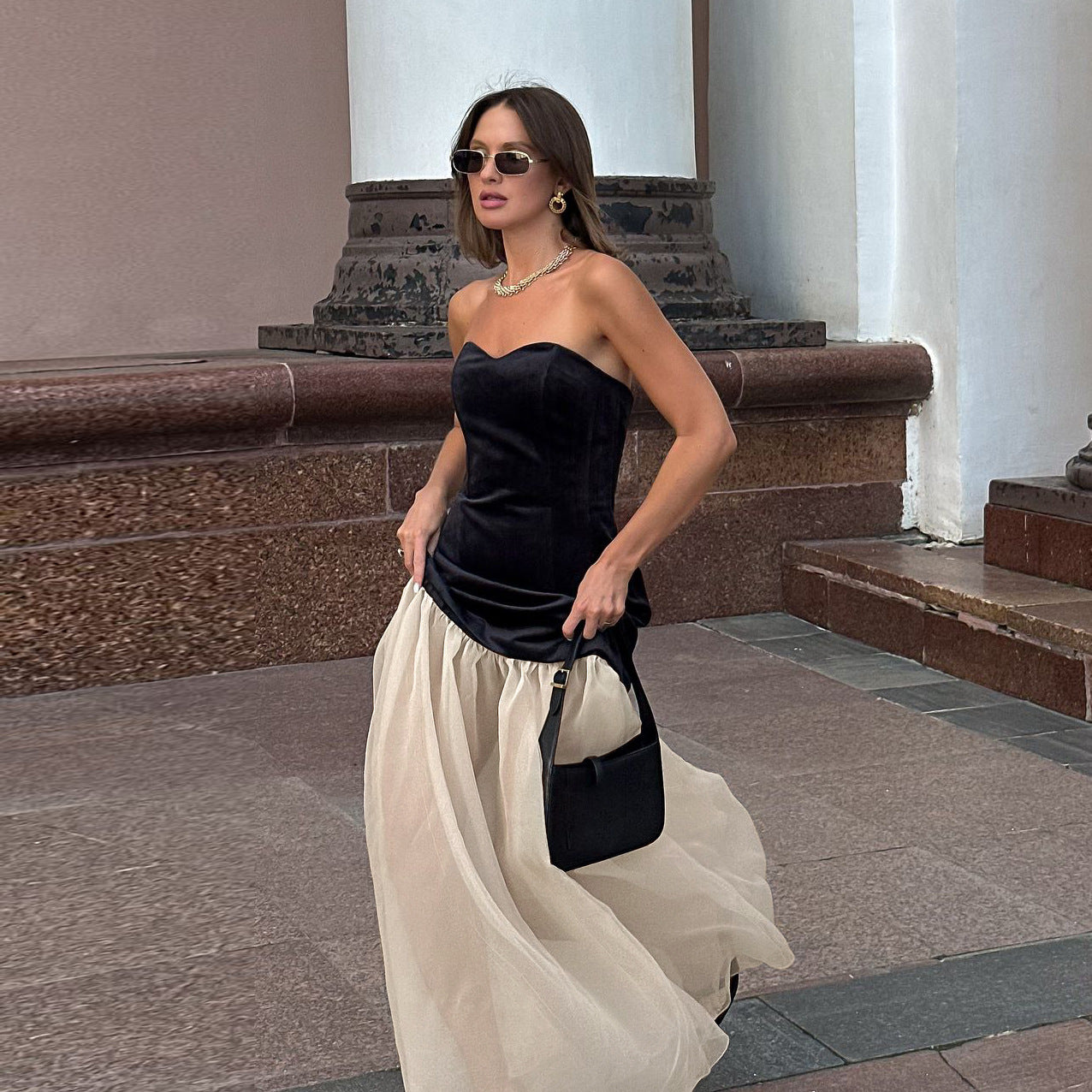 Women's Sexy Color Block Knit Strapless Dress