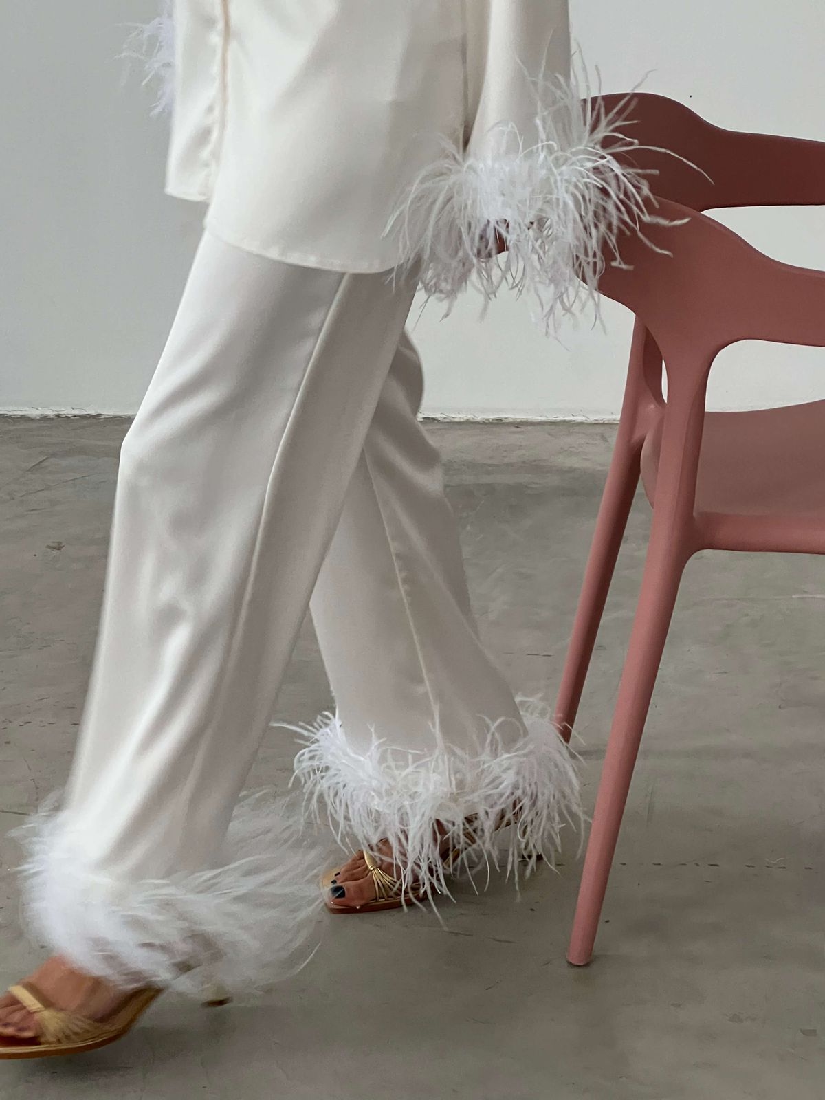 Fashion Ostrich Feather Pajama Set