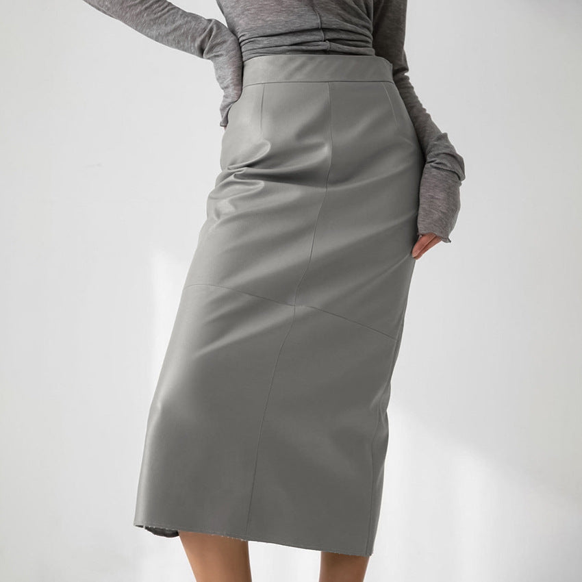 Women's High-Waisted Split PU Leather Pencil Skirt