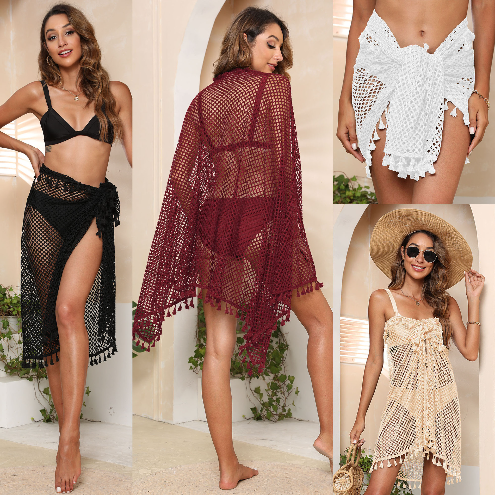 Fringe Trim Knot Side Cover Up Skirt