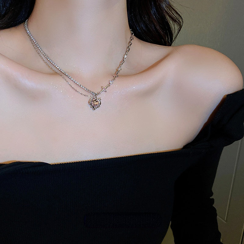 Niche Design Diamond Heart Star Necklace