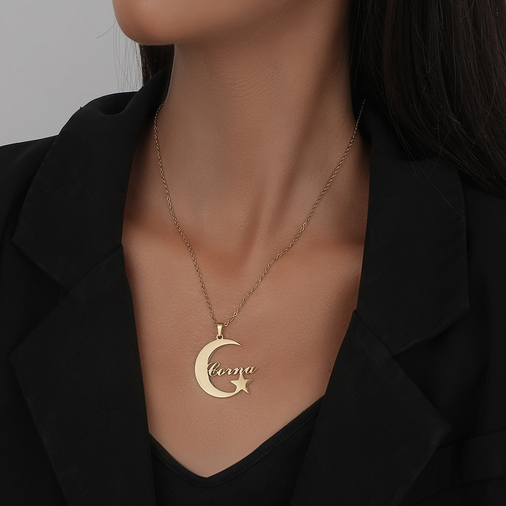 Custom Name Necklace-Moon Hugs Star