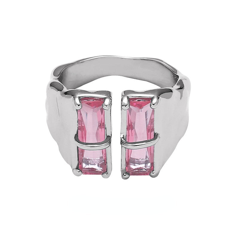 Fashion Colored Zircon Open Metal Ring