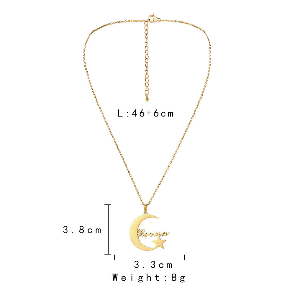 Custom Name Necklace-Moon Hugs Star