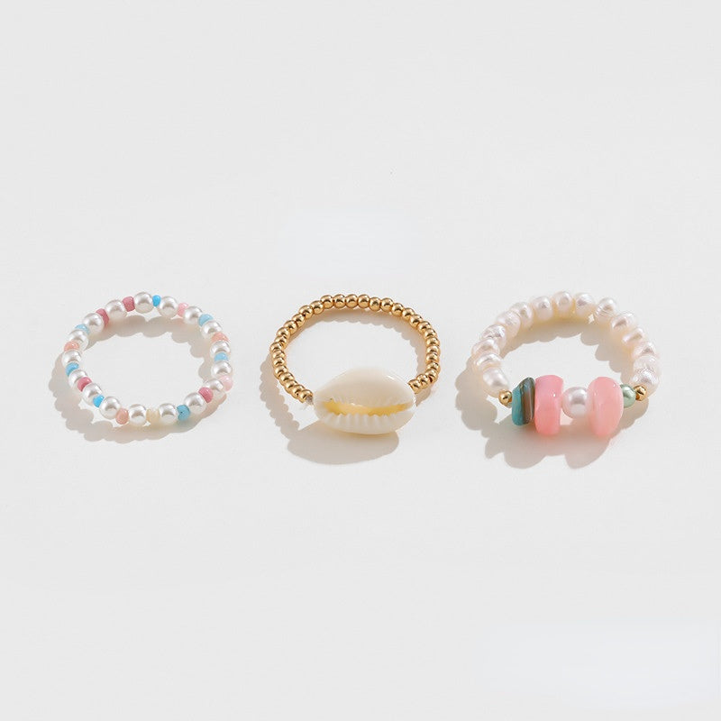 Sommer-Strand-Mode, handgefertigte Muschelperlen-Halsketten, Ringe, Armbänder