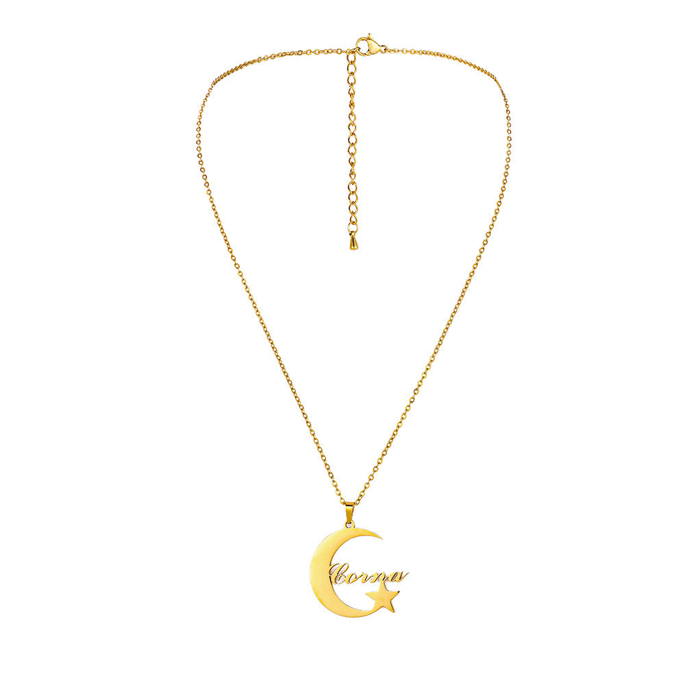 Custom Name Necklace-Moon Hugs Star