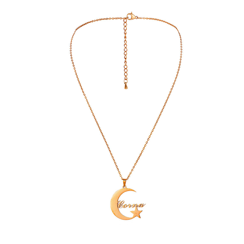 Custom Name Necklace-Moon Hugs Star