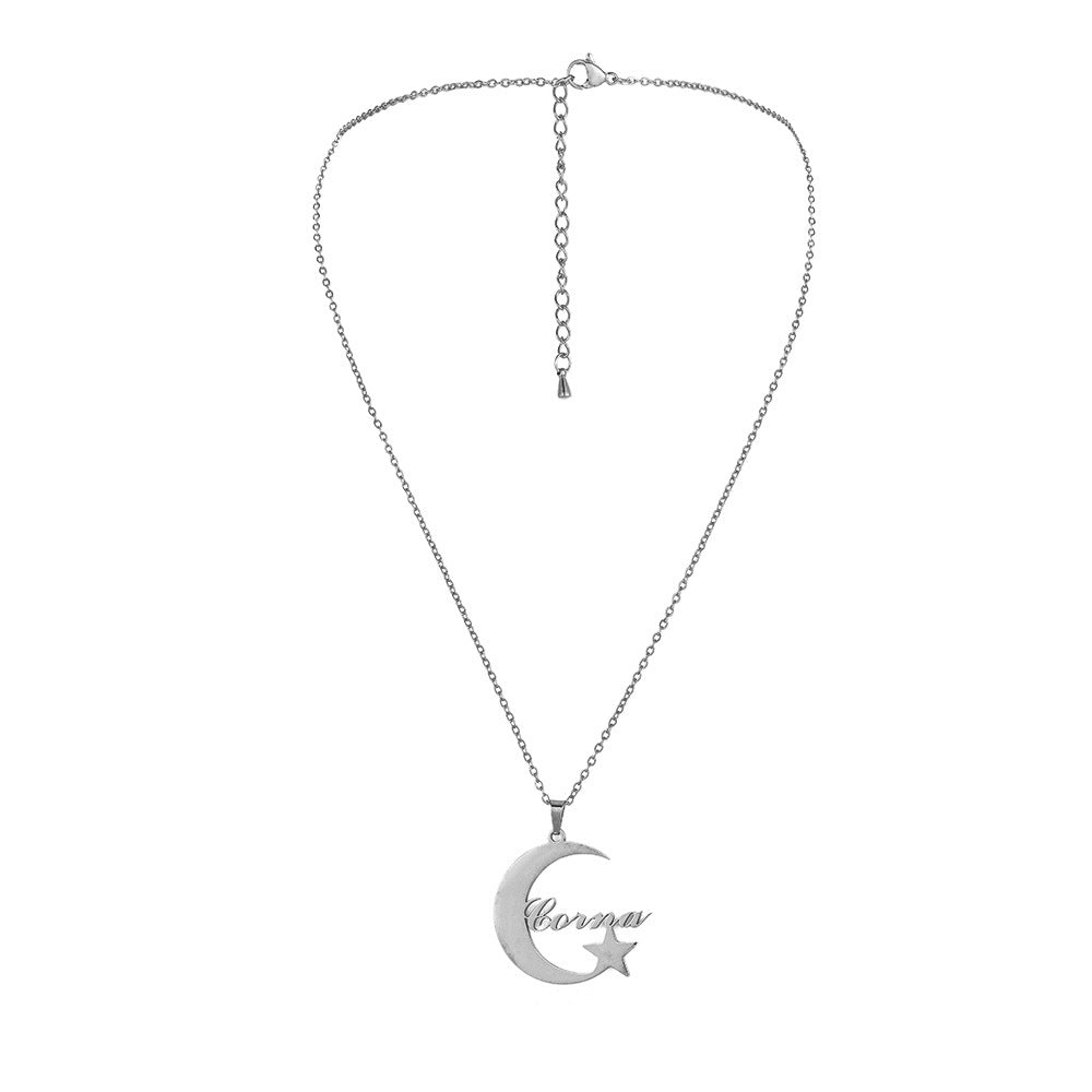 Custom Name Necklace-Moon Hugs Star