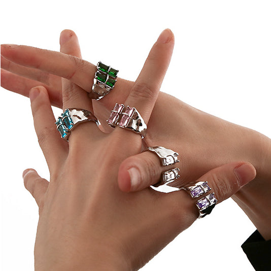 Fashion Colored Zircon Open Metal Ring