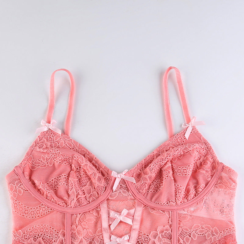 Lace Bow Irregular Hem Suspenders