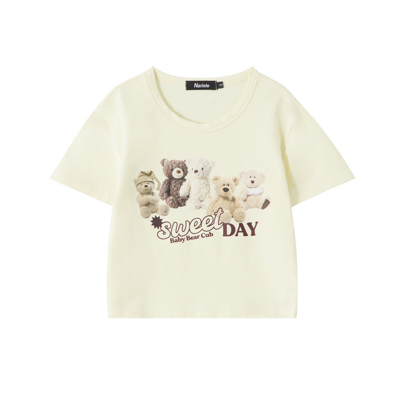 Round Neck Bear Printed T-shirt