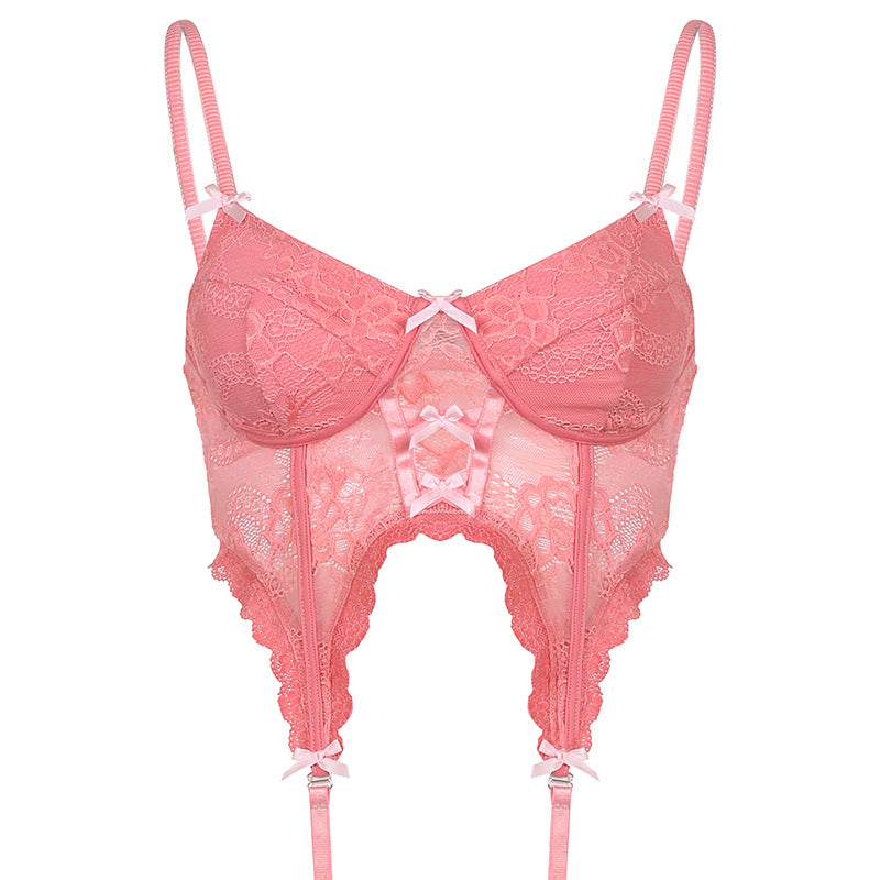 Lace Bow Irregular Hem Suspenders