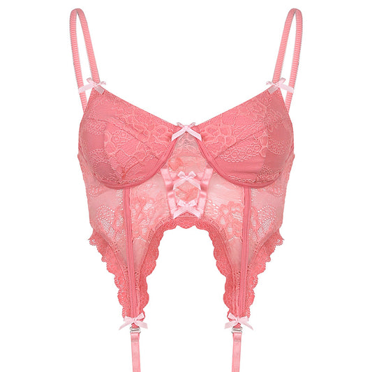 Lace Bow Irregular Hem Suspenders