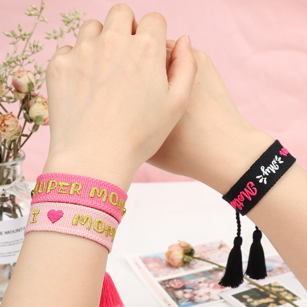 Handwoven Adjustable Bracelet-- Love MOM