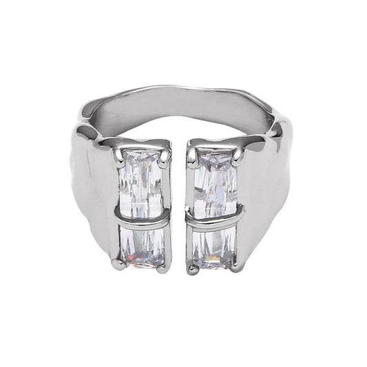 Fashion Colored Zircon Open Metal Ring