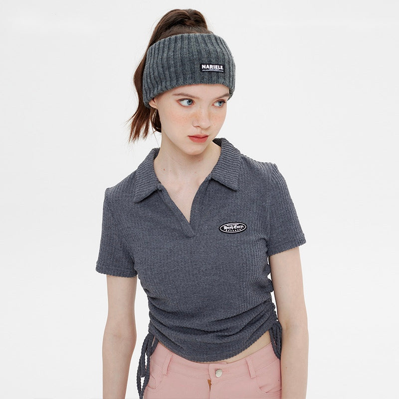 Preppy Polo Neck Drawstring T-Shirt