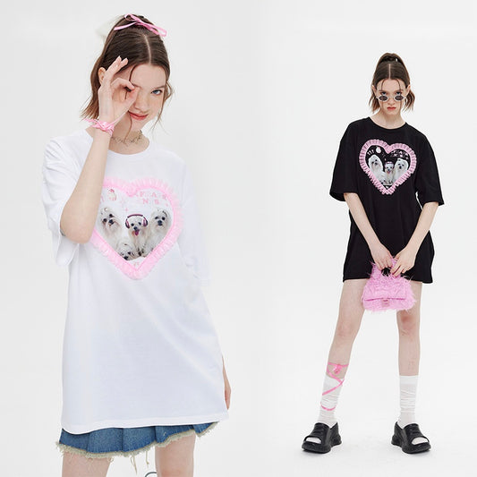 Niche Design Dog Print Short-sleeved T-shirt