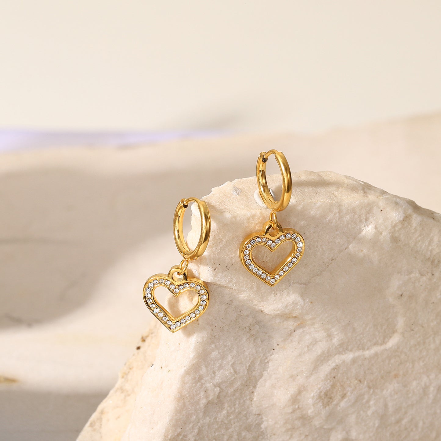 Heart Zirconia Trimmed Drop Earrings