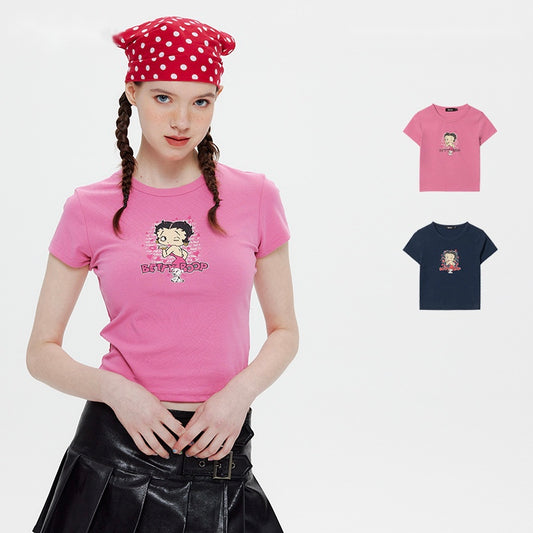 Cartoon Fun Print Round Neck T-shirt