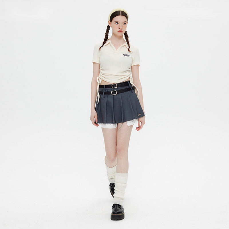 Preppy Polo Neck Drawstring T-Shirt
