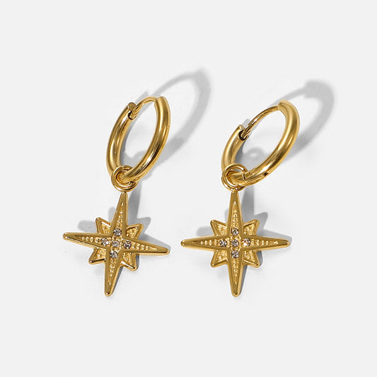 Octagram Set with Five Zircons Drop Earrings