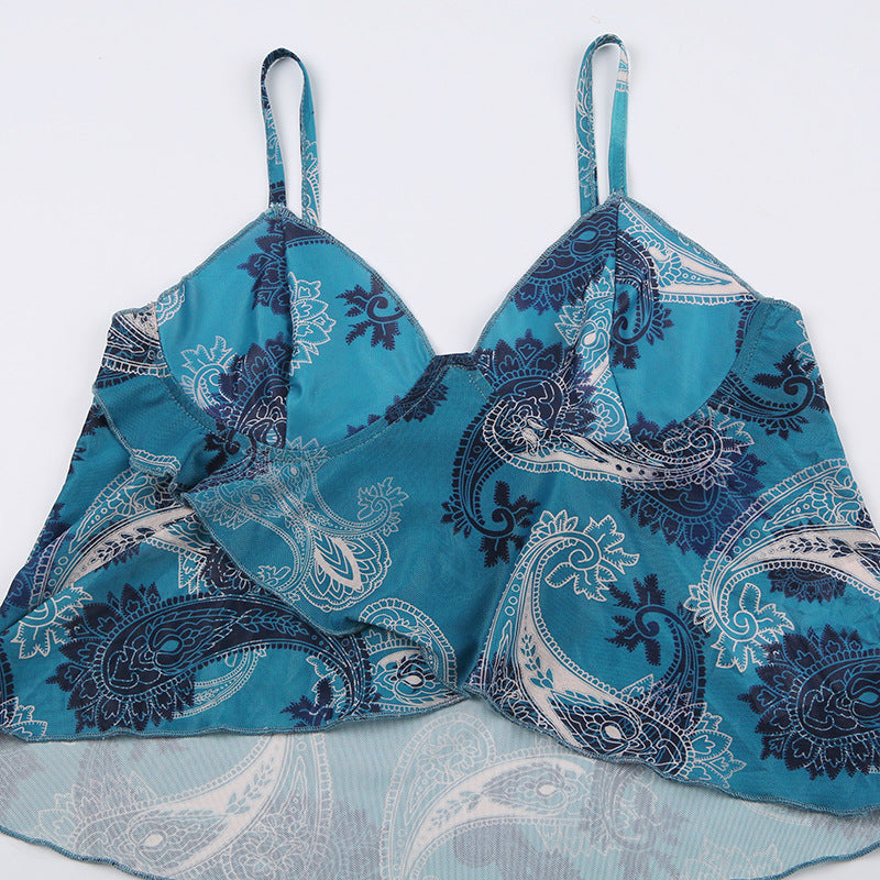 Summer Floral V-neck Mesh Suspenders