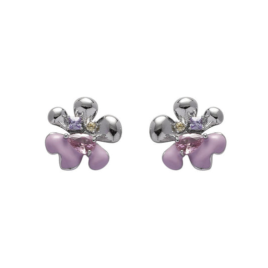 Niche Design Pink Metal Flower Earrings