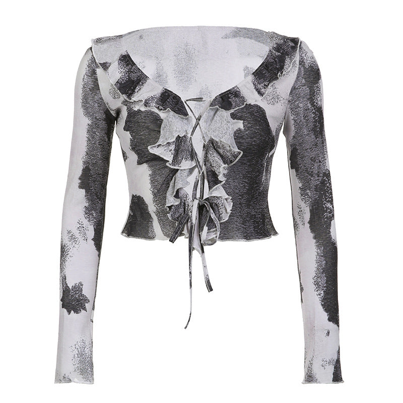 Smudged V-neck Top