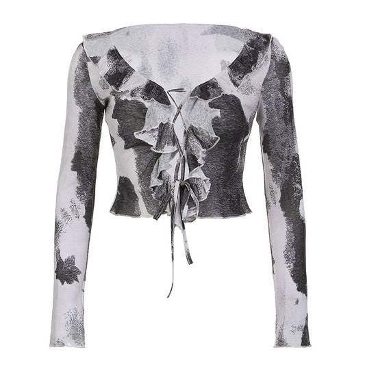 Smudged V-neck Top