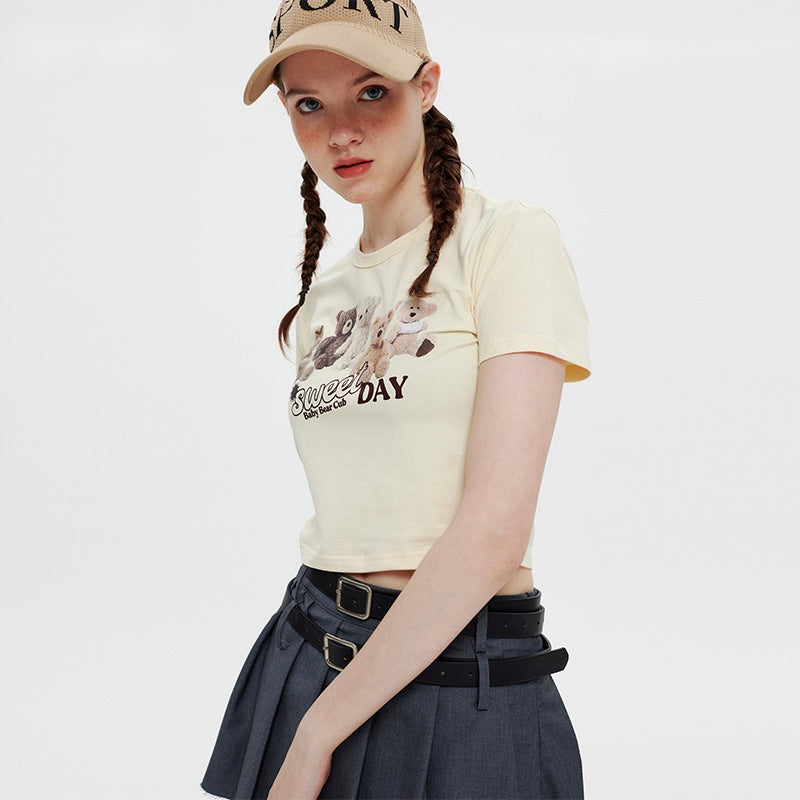 Round Neck Bear Printed T-shirt