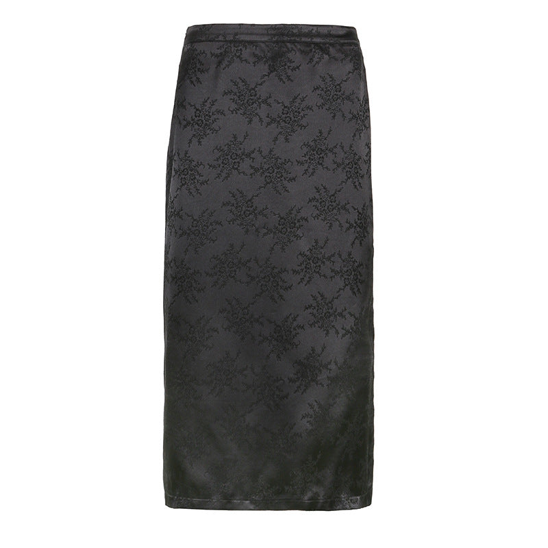 High-waisted Obscure Jacquard Slit Asymmetric Skirt