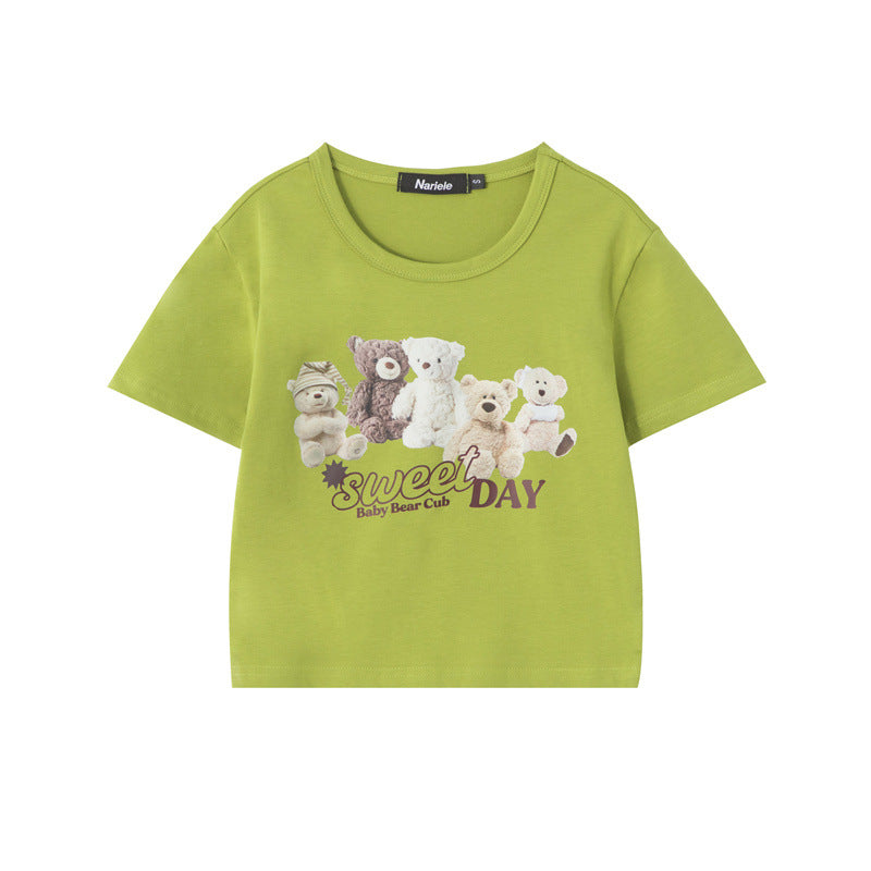 Round Neck Bear Printed T-shirt