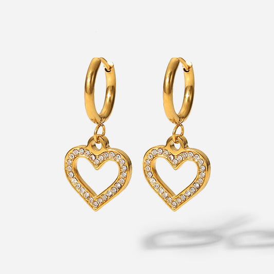 Heart Zirconia Trimmed Drop Earrings