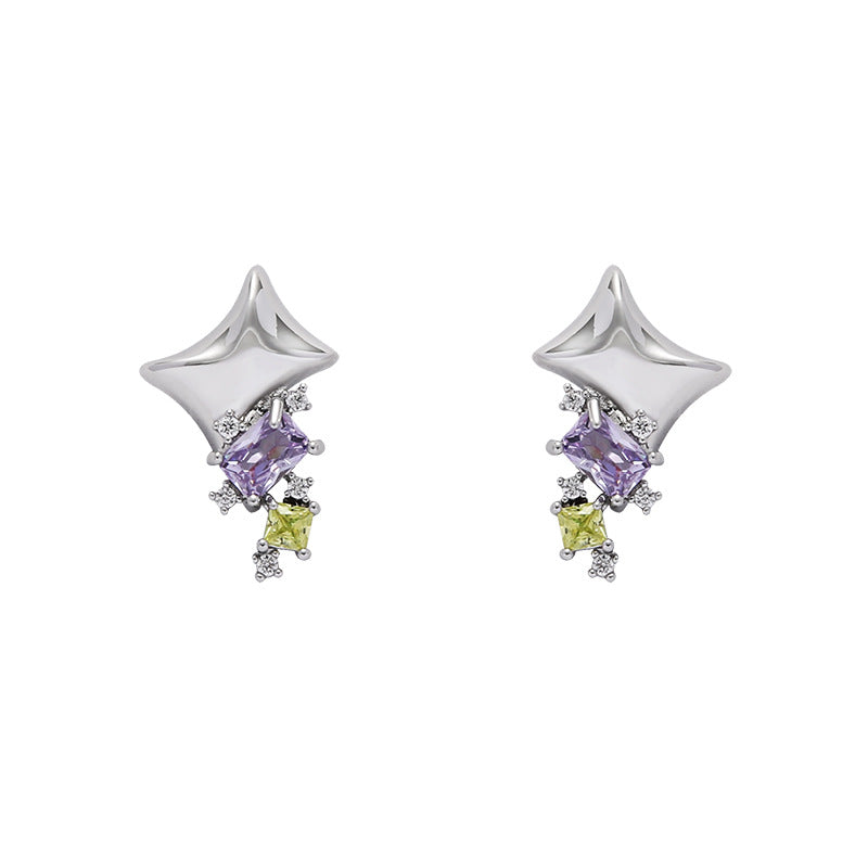 Orecchini di diamanti colorati geometrici dal design di nicchia