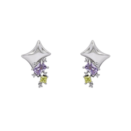 Niche Design Geometric Colored Diamond Earrings